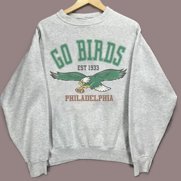 Vtg Go Birds Philadelphia Eagles Football Sweatshirt Retro NFL Eagles Shirt - Picture 1 of 4